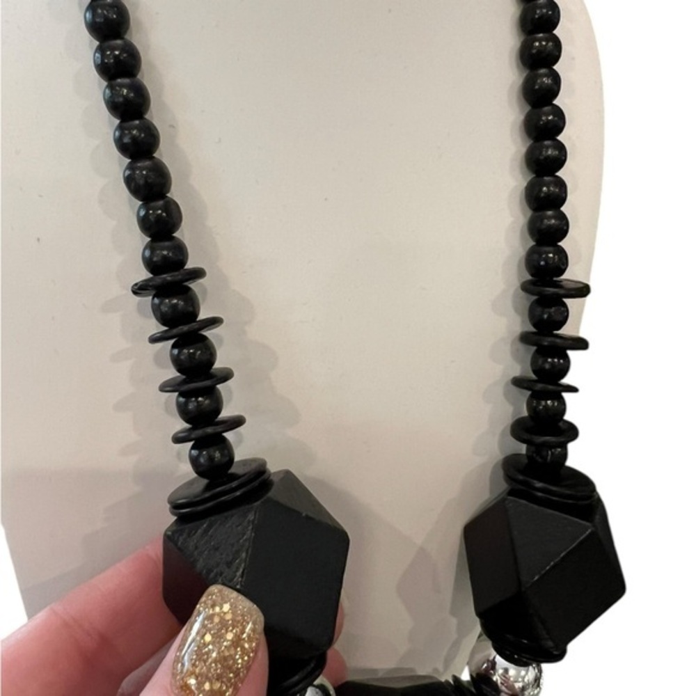SALE!! 2 for $15 Paparazzi Wooden Bead Necklace Black Silver Earrings Discs Boho - Picture 8 of 11